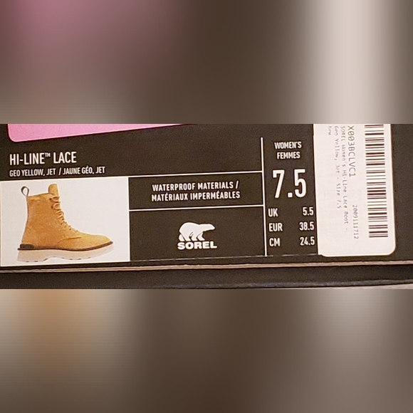 New in Box Sorel Hi Line Lace Boot Geo Yellow Jet Size 7.5 - Picture 8 of 8